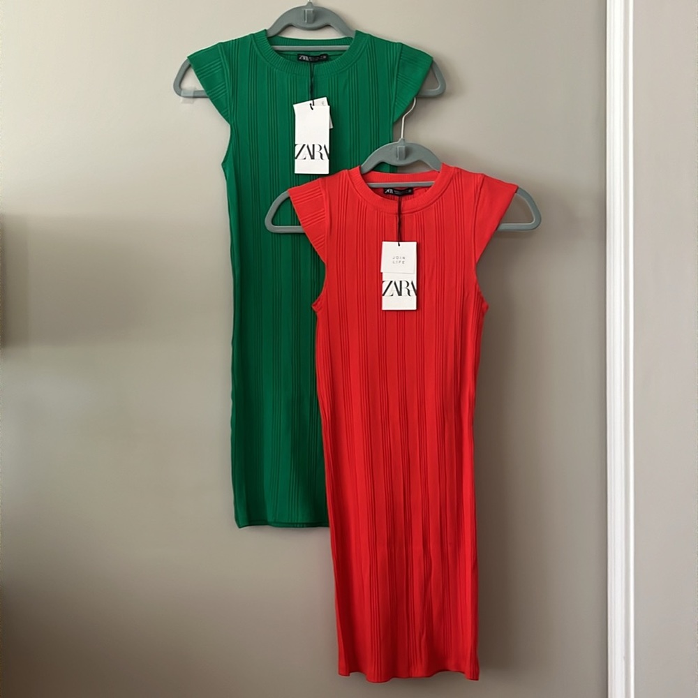 Two ZARA Capped-sleeve Mini-dresses - SZ XS - NWT